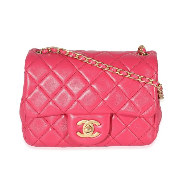 Chanel Dark Pink Quilted Lambskin Pearl Crush Mini Square Flap Bag - Picture 1 of 6
